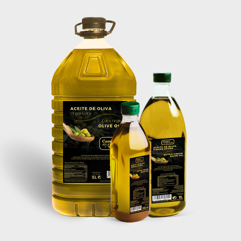 Envases de aceite de oliva virgen extra Campo Grande